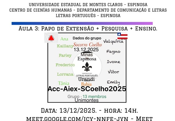 Aula 3 - "Papo de Ensino + Pesquisa + Extensão em Letras Português" (AIEx Letras Português - Unimontes/Espinosa)
