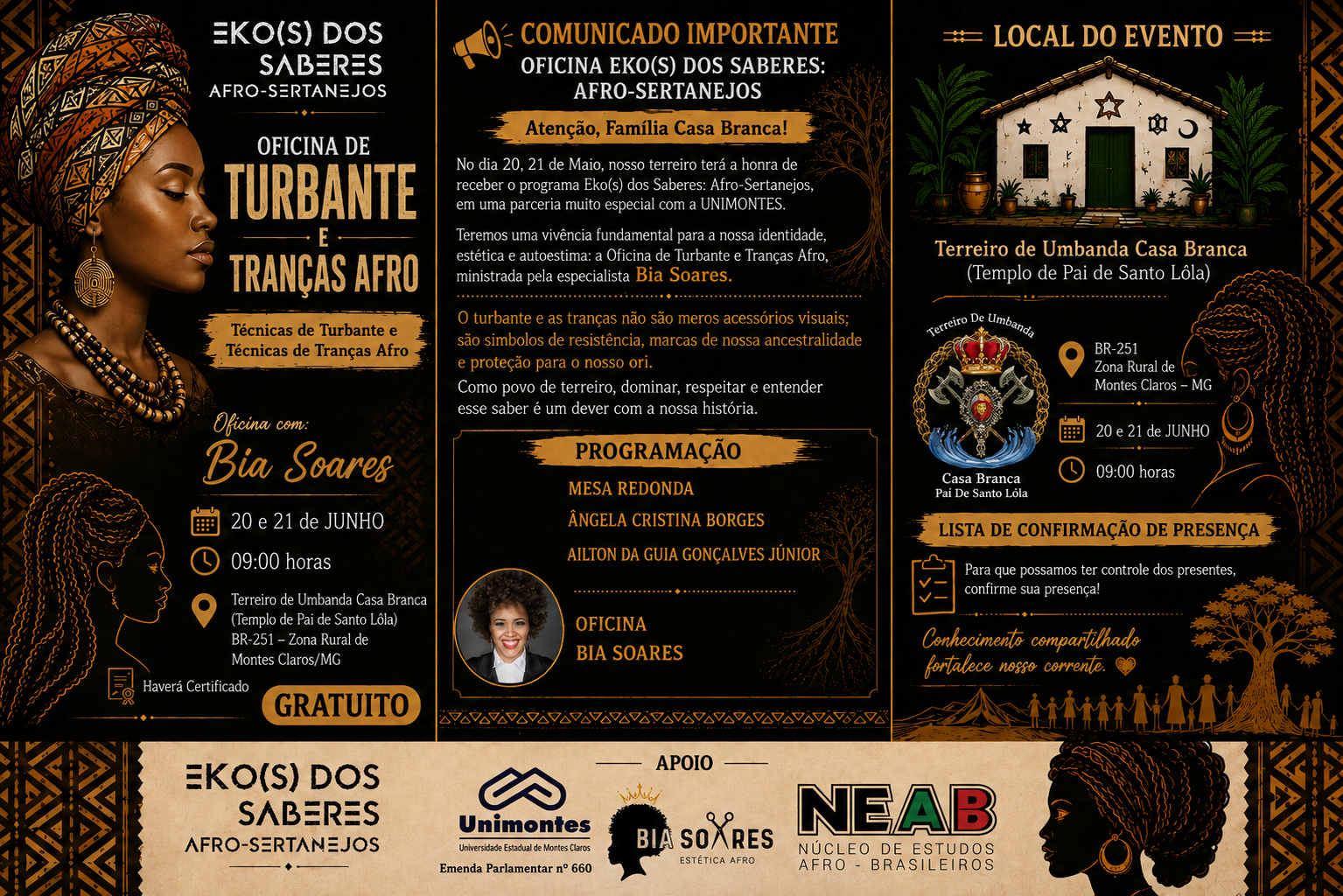 OFICINA DE TURBANTE E TRANÇAS AFRO